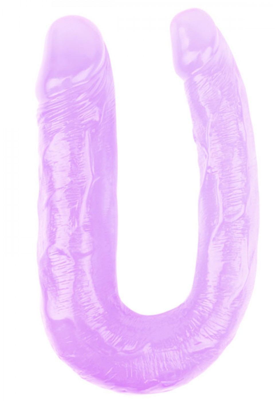 Hi-Rubber Şeffaf Jel Çift Taraflı Eğik Dildo - 17cm Mor