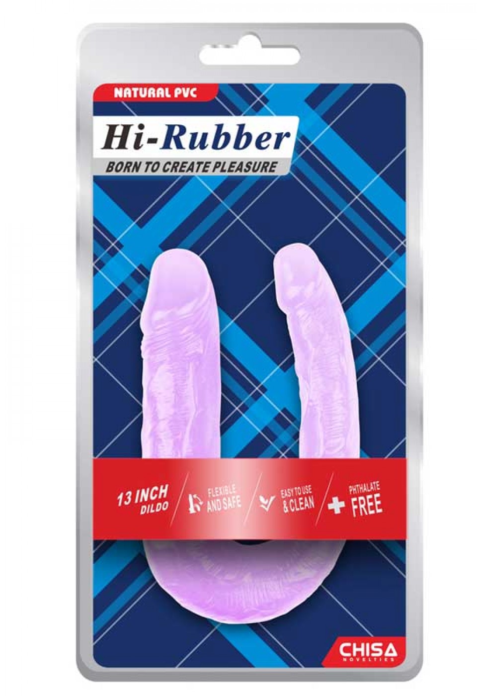 Hi-Rubber Şeffaf Jel Çift Taraflı Eğik Dildo - 17cm Mor